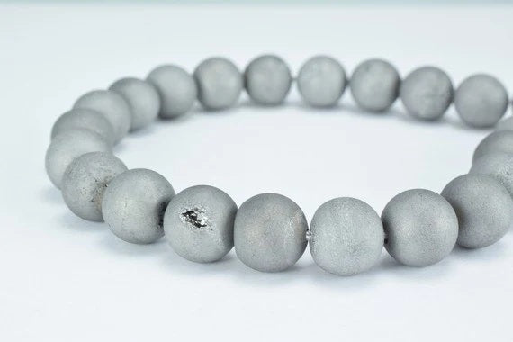 matte silver druzy gemstone round beads 6 mm 8 mm 10 mm natural stones beads natural healing stone chakra stones for jewel...