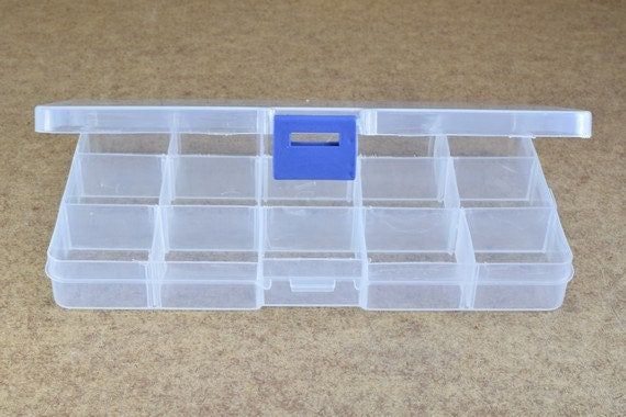 Plastic Storage organizer Container Box Case, 15 Compartments for Beads/Charms/Beads Size 4"x7" Inches, 173x98mm jewelry m...