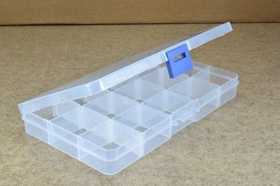 Plastic Storage organizer Container Box Case, 15 Compartments for Beads/Charms/Beads Size 4"x7" Inches, 173x98mm jewelry m...