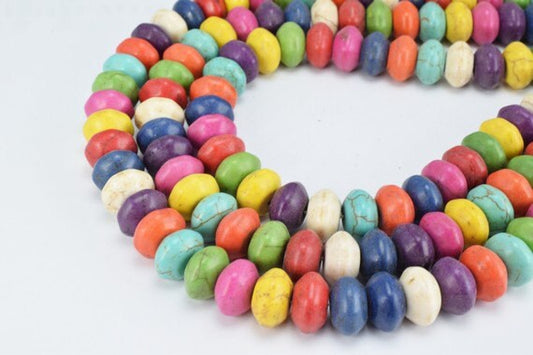 Multi Color Howlite Gemstone Beads Roundel Beads Size 12x7mm Spacer Beads Natural healing stone chakra stones for Jewelry...