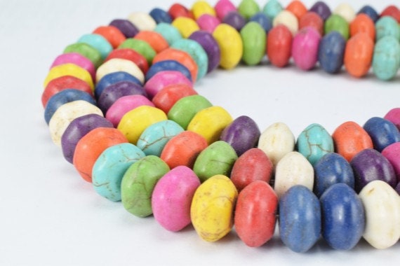 Multi Color Howlite Gemstone Beads Roundel Beads Size 12x7mm Spacer Beads Natural healing stone chakra stones for Jewelry...