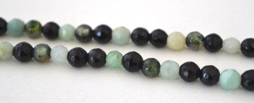 6mm Green Black Agate Faceted Round Gemstone Bead 1 strand 60 PCs, Hole Size 1mm Natural, healing chakra, birthstone for J...