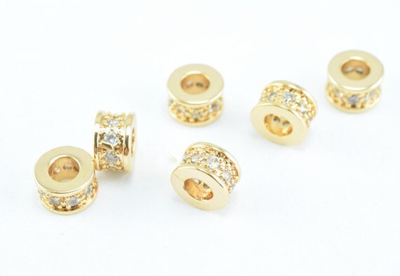 6mm Roundel 14k Gold Filled Micro Pave Beads with Clear CZ Cubic Zircon GFM23, Rhinestone, sparkle, Bling Spacer Beads For...