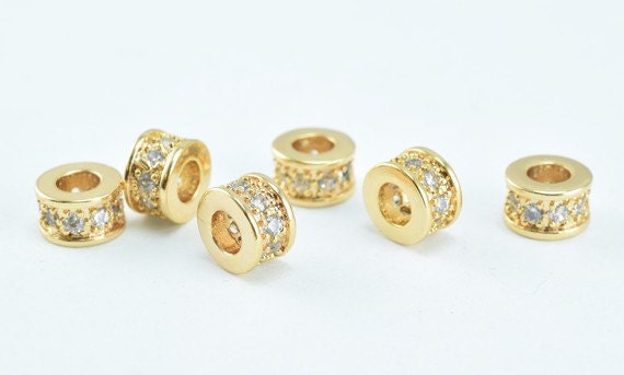 6mm Roundel 14k Gold Filled Micro Pave Beads with Clear CZ Cubic Zircon GFM23, Rhinestone, sparkle, Bling Spacer Beads For...