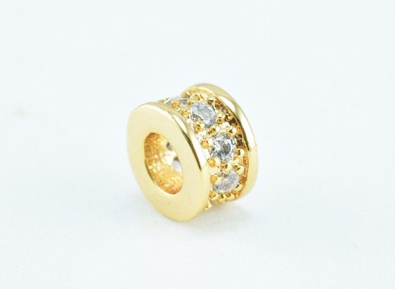 6mm Roundel 14k Gold Filled Micro Pave Beads with Clear CZ Cubic Zircon GFM23, Rhinestone, sparkle, Bling Spacer Beads For...