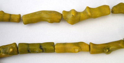 Yellow Dyed Coral Stone Beads, Sold by 1 Strand of 11pcs, 40x14mm, 1mm hole opening jewelry making supplies - detail image 3