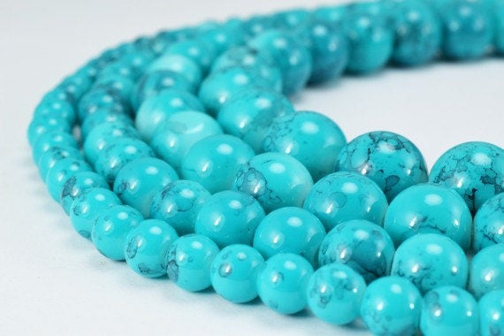 Two Tone Turquoise Shine Round Beads - Blue Glass Pearls Set - 6-12mm Sizes, Jewelry Making, Vintage Boho Supplies