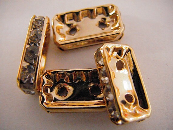 15x7x4mm Gold Filled EP 2 lines Rhinestone Rectangle Spacers Beads, GF5101A jewelry making supplies - detail image 5