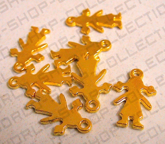 14 PCs Girl Person Body Charm Pendant Gold/Silver/Bronze Alloy Size 13.5x12mm Decorative Design Metal Beads 1mm JumpRing f...