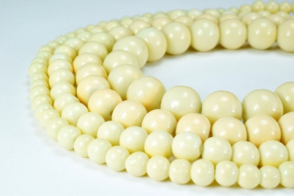 Creamy Glass Beads Round - Ivory Shine Beads Set - Assorted Sizes 6mm to 12mm, Vintage Style, Jewelry Making