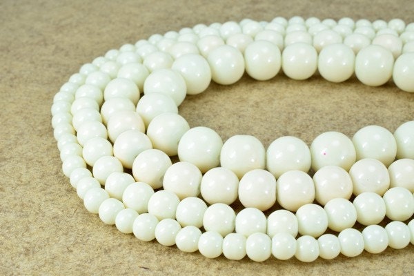 Creamy Glass Beads Round - Ivory Shine Beads Set - Assorted Sizes 6mm to 12mm, Vintage Style, Jewelry Making