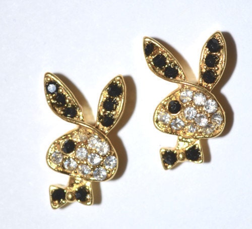20mmx11mm "Play Boy Bunny" Gold Plated Rhinestone Slide Beads,Slide Beads, slider beads jewelry making supplies - detail i...