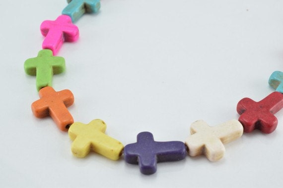 Multi Color Howlite Cross Gemstone Beads 12x16mm Sizes Strands Beads Natural healing stone chakra stones for Jewelry Makin...