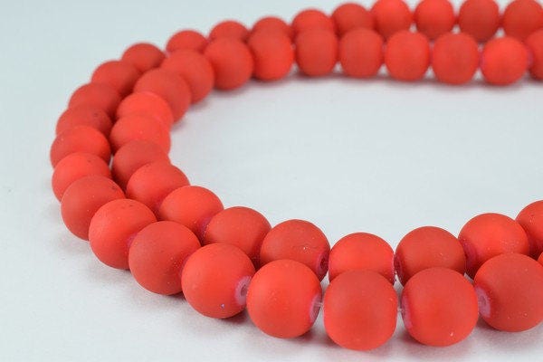 Glass Beads Matte Neon Red Rubber Over Glass Size 10mm Round For Jewelry Making # 789222045364 jewelry making supplies - d...