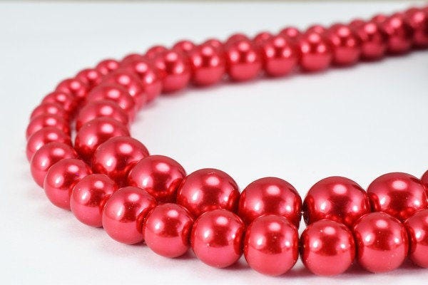 Red Glass Pearl Imitation Round Beads Size 8mm/10mm Shine Round Ball Beads for Jewelry Making Item#789222045357 jewelry ma...