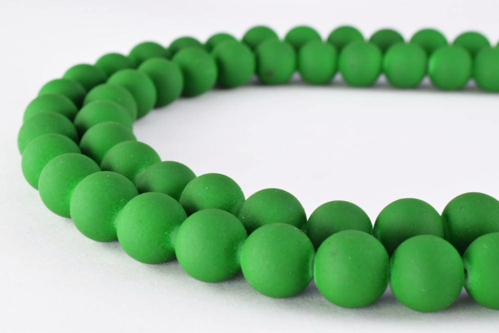 Glass Beads Matte Green Rubber Over Glass Size 8mm/10mm Round For Jewelry Making Item#789222046064 jewelry making supplies...
