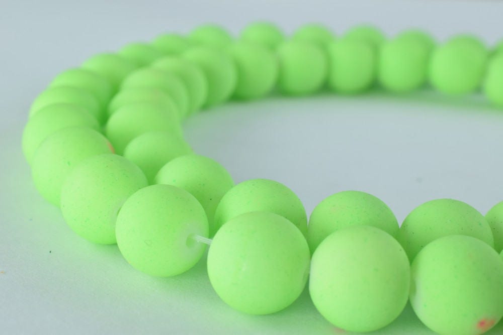 Glass Beads Matte Neon Green Rubber Over Glass Size 8mm/10mm Round For Jewelry Making Item#789222045975 jewelry making sup...