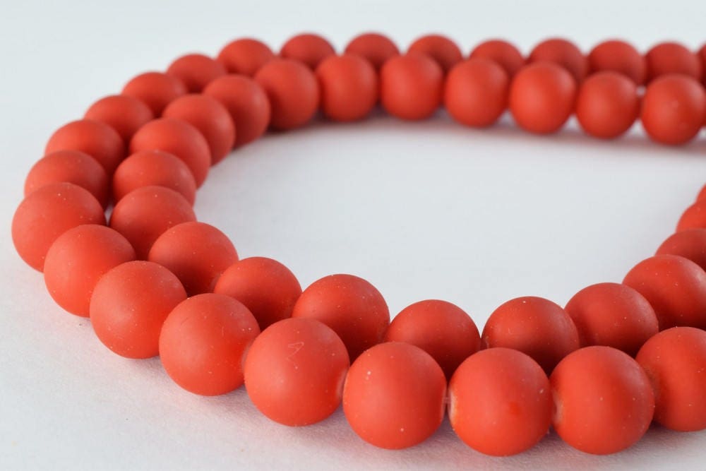 Glass Beads Matte RED Rubber Over Glass Size 10mm Round For Jewelry Making Item#789222045937 jewelry making supplies - det...