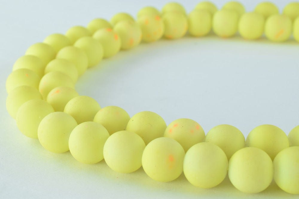 Glass Beads Matte Yellow Rubber Over Glass Size 10mm Round For Jewelry Making Item#789222046057 jewelry making supplies -...