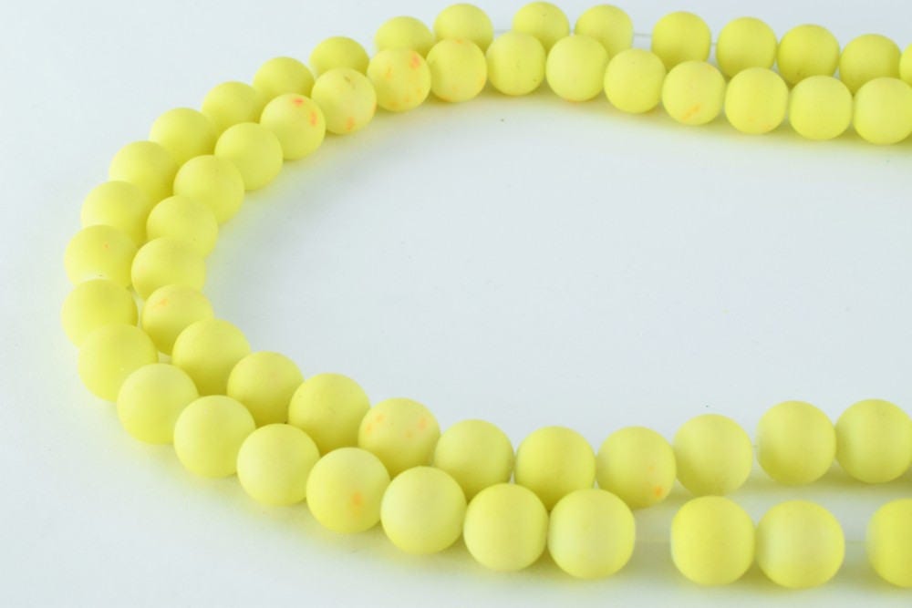 Glass Beads Matte Yellow Rubber Over Glass Size 10mm Round For Jewelry Making Item#789222046057 jewelry making supplies -...