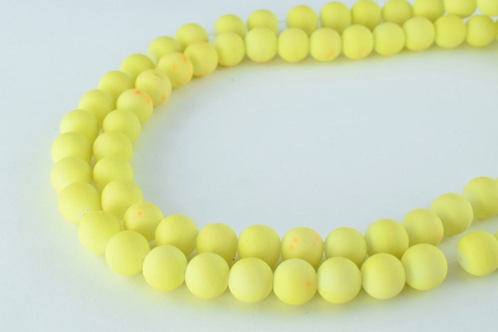 Glass Beads Matte Yellow Rubber Over Glass Size 10mm Round For Jewelry Making Item#789222046057 jewelry making supplies -...
