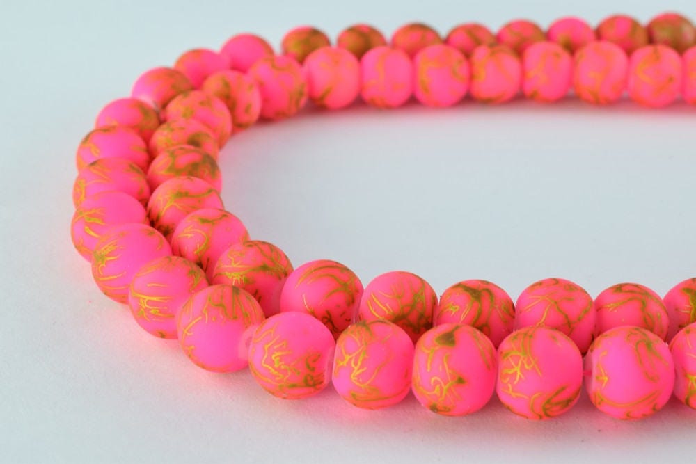 Glass Beads Matte Pink Gold Two Tone Rubber Over Glass Size 10mm Round For Jewelry Making Item#789222045869 jewelry making...