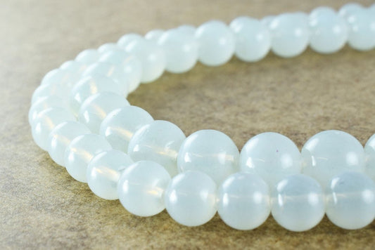 Milky White Color Glass Beads Round, Mixed 8mm & 10mm Sizes, Matte Finish (Hole 0.8-1mm, Loose Jewelry Supplies)