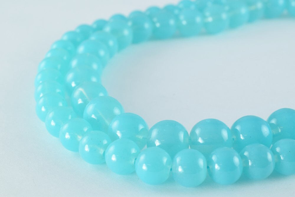 Milky Blue Glass Beads 8mm-10mm - Vintage Style Round Loose Beads - Matte Finish, Lampwork, Jewelry Making Tools
