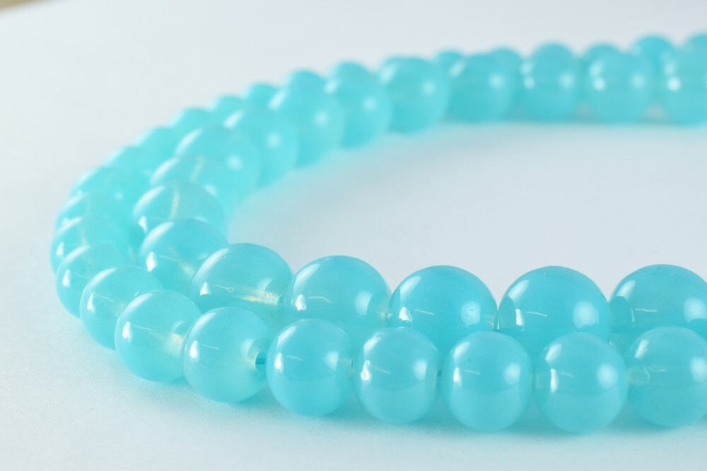 Milky Blue Glass Beads 8mm-10mm - Vintage Style Round Loose Beads - Matte Finish, Lampwork, Jewelry Making Tools