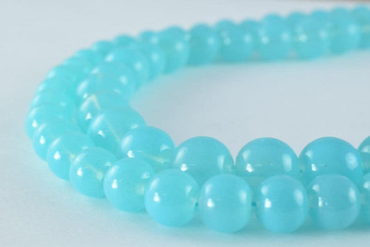 Milky Blue Glass Beads 8mm-10mm - Vintage Style Round Loose Beads - Matte Finish, Lampwork, Jewelry Making Tools