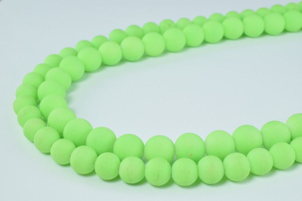 Glass Beads Matte Neon Green Rubber Over Glass Size 8mm/10mm Round For Jewelry Making Item#789222045975 jewelry making sup...
