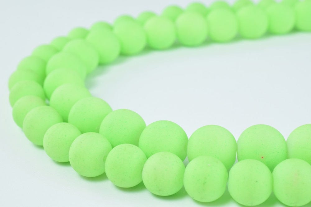 Glass Beads Matte Neon Green Rubber Over Glass Size 8mm/10mm Round For Jewelry Making Item#789222045975 jewelry making sup...