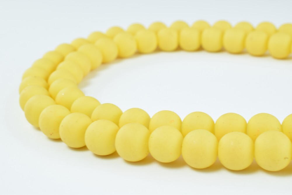 Glass Beads Matte Yellow Rubber Over Glass Size 8mm Round For Jewelry Making Item#789222046217 jewelry making supplies - d...