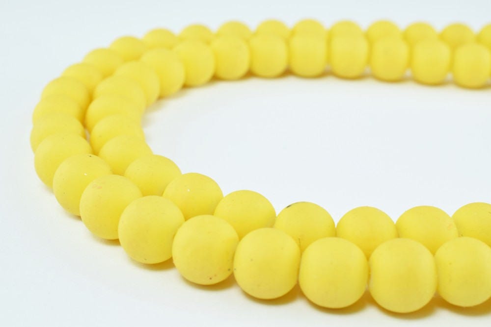 Glass Beads Matte Yellow Rubber Over Glass Size 8mm Round For Jewelry Making Item#789222046217 jewelry making supplies - d...