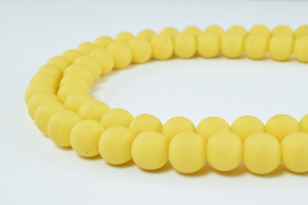 Glass Beads Matte Yellow Rubber Over Glass Size 8mm Round For Jewelry Making Item#789222046217 jewelry making supplies - d...