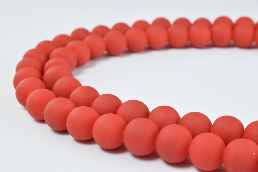 Glass Beads Matte Red Rubber Over Glass Size 8mm Round For Jewelry Making Item#789222046248 jewelry making supplies - deta...