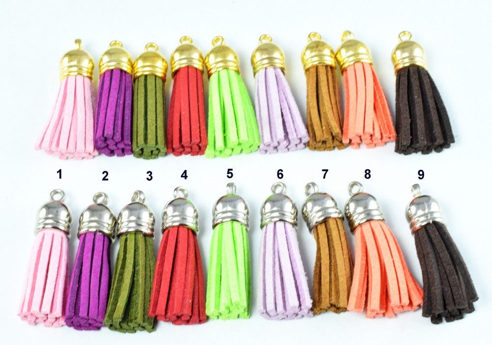 38mm Silver/Gold Top Tassel Pendant Faux Suede Tassel Charm Tassel Bracelet Suede Leather Tassels charms pendant DIY proje...