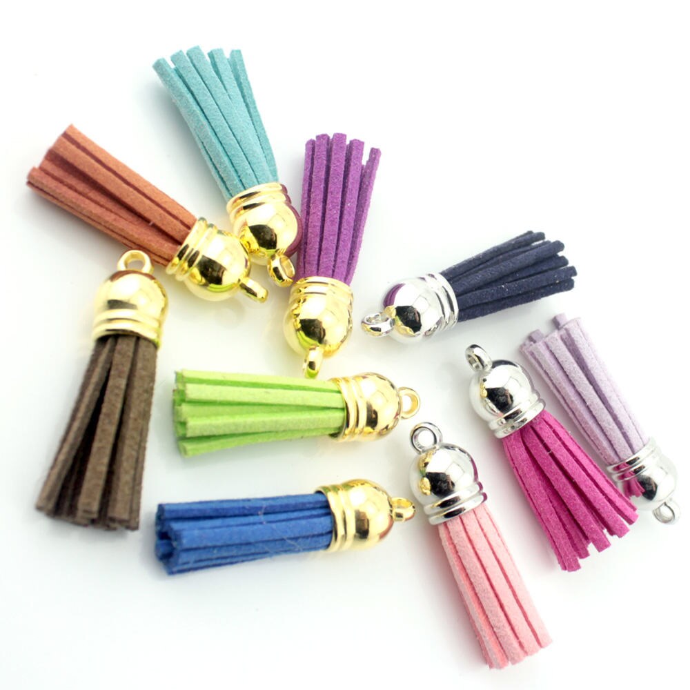 38mm Silver/Gold Top Tassel Pendant Faux Suede Tassel Charm Tassel Bracelet Suede Leather Tassels charms pendant DIY proje...
