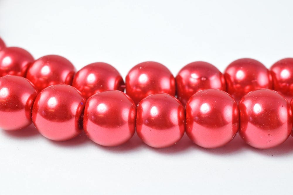 Glass Pearl Beads Red Size 8mm Shine Round Ball Beads for Jewelry Making Item#789222046385 jewelry making supplies - detai...