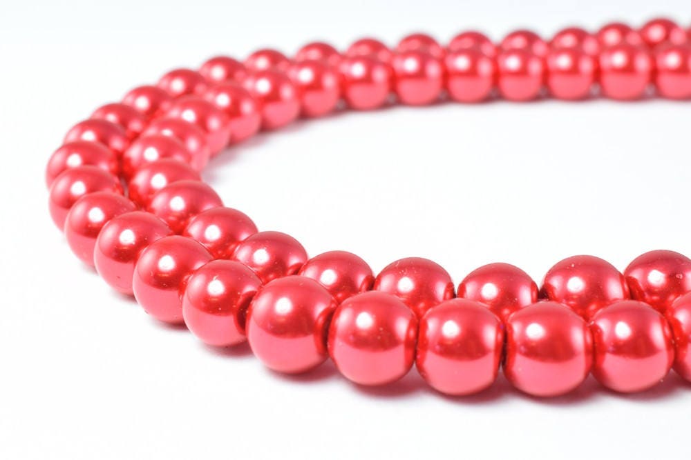 Glass Pearl Beads Red Size 8mm Shine Round Ball Beads for Jewelry Making Item#789222046385 jewelry making supplies - detai...