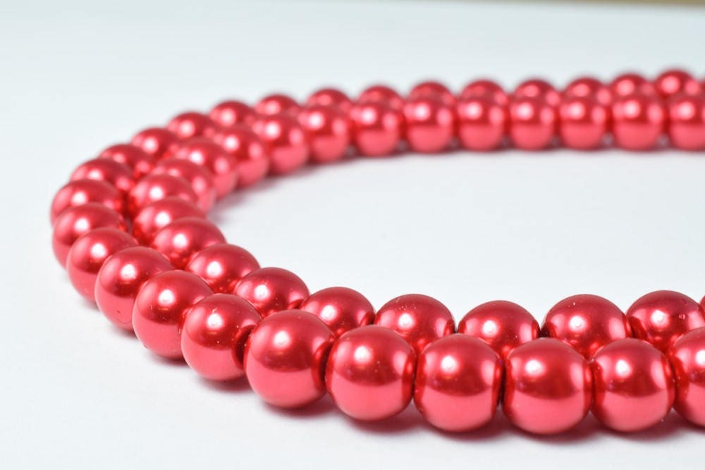 Glass Pearl Beads Red Size 8mm Shine Round Ball Beads for Jewelry Making Item#789222046385 jewelry making supplies - detai...