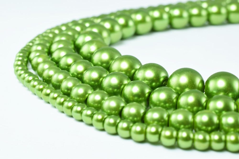 Glass Pearl Beads Round Light Olive Green Size 4mm/6mm/8mm/10mm Shine Round Ball Beads for Jewelry Making Item#78922204631...