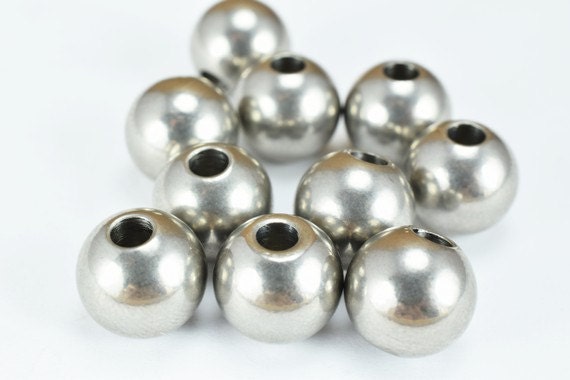 10mm Stainless Steel Round Beads, (AAA) Quality, 20 PCs, Dark with 3mm Hole Smooth Seamless Spacer Beads for Jewelry Makin...