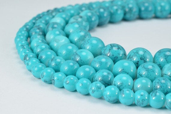 Two Tone Turquoise Shine Round Beads - Blue Glass Pearls Set - 6-12mm Sizes, Jewelry Making, Vintage Boho Supplies