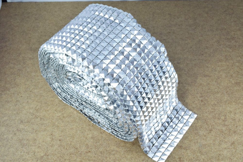 Studded Mesh Roll Pyramid Mesh Roll Trim 10 yard Roll for Costumes and Wedding, Tables, Decorations, Cakes, Jewelry Making...