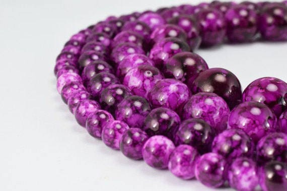Purple Glass Beads Two Tone Dark - Round Shine Beads 6-12mm - Loose Vintage Pearls, Bohemian Jewelry Making, Crystal Glass
