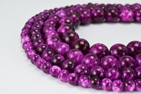 Purple Glass Beads Two Tone Dark - Round Shine Beads 6-12mm - Loose Vintage Pearls, Bohemian Jewelry Making, Crystal Glass