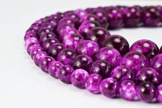 Purple Glass Beads Two Tone Dark - Round Shine Beads 6-12mm - Loose Vintage Pearls, Bohemian Jewelry Making, Crystal Glass