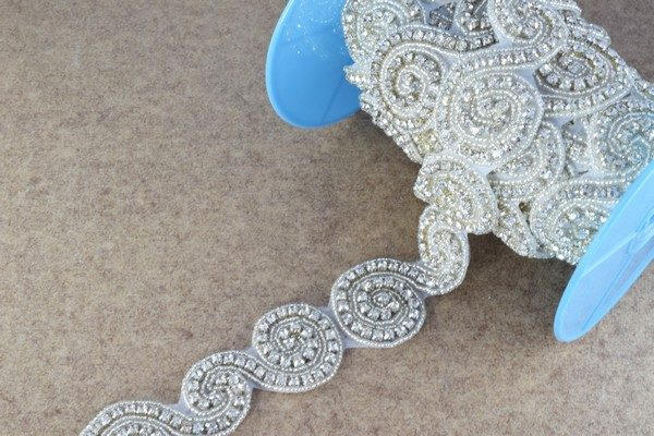 DIY Crystal Rhinestone with Seed Beads Trim Silver Color with Clear Rhinestone RT0085 jewelry making supplies - detail ima...
