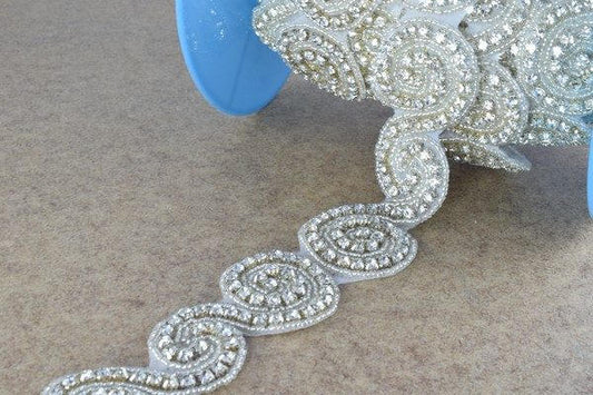 DIY Crystal Rhinestone with Seed Beads Trim Silver Color with Clear Rhinestone RT0085 jewelry making supplies - detail ima...